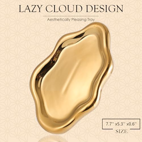 Ceramic Jewelry Tray Trinket Dish / Gold / 7.7 x 5.3 x 0.6