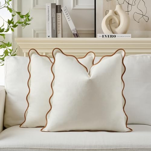 Scalloped Pillow Covers / Beige & Khaki / 18 x 18 / Set of 2