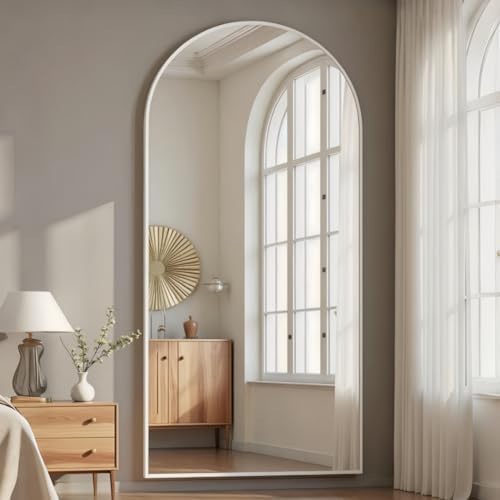 Prywot Arched Full Length Mirror, 71"x30" Free Standing Floor Mirror, White