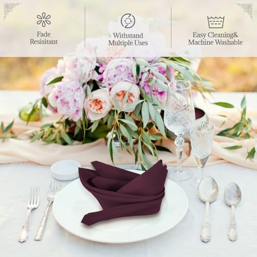 PLOYMONO Burgundy Cloth Napkins - 8 Pack 17" x 17" Polyester Dinner Napkins