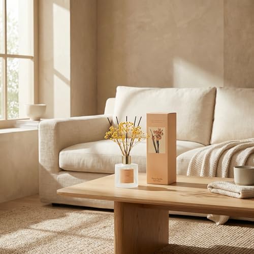 Cocorrína Reed Diffuser - Warm Vanilla Scented Diffuser with 8 Sticks Home Fragrance Reed Diffuser for Bathroom Shelf