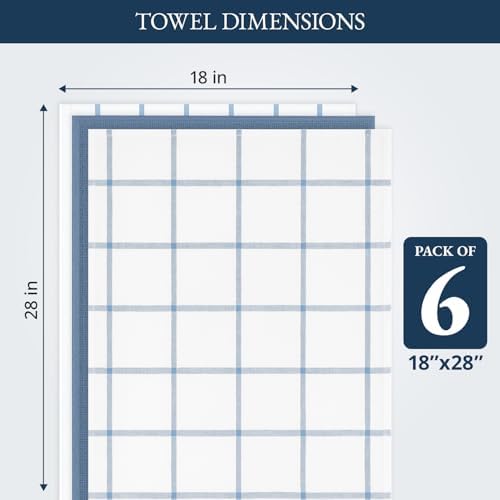 LANE LINEN Cotton Kitchen Towels Durable & Lint-Free 6 Pack - Indigo