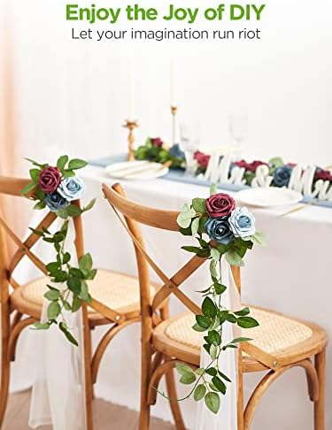 InnoGear Fake Roses 50 Pcs Dusty Blue Shades Flowers Artificial Faux Floral