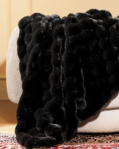 Ultra Soft Cozy Faux Fur Throw Blanket, Fuzzy Plush Thick Bubble Blanket, Luxury Fluffy Blanket for Couch, Sofa