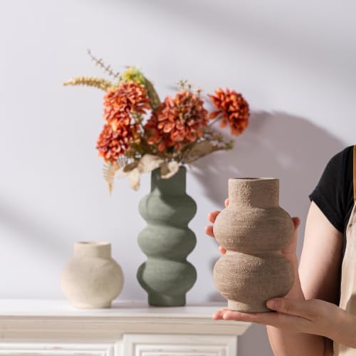 Ceramic Vase Home Table Decor - Flower Vase Set of 3 Living Room Kitchen Decorations Farmhouse Modern Rustic Vases