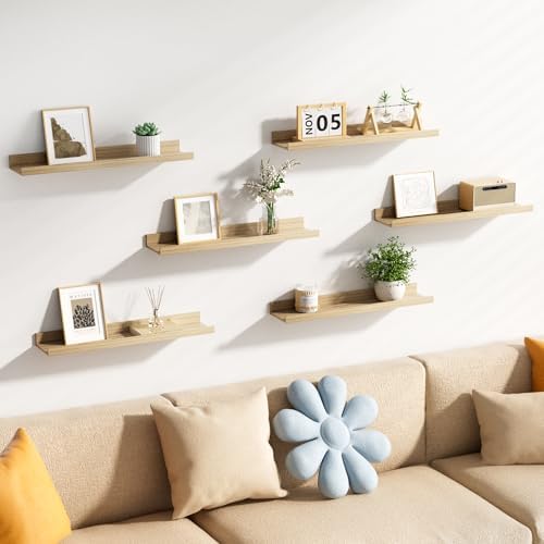 upsimples Floating Shelves for Wall Decor Storage, Natural, 6Pcs, 23.6''