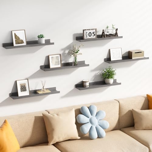 upsimples Floating Shelves for Wall Decor and Storage, Grey, 6Pcs 23.6''