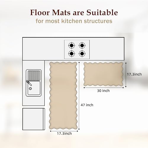 Arenarug Scalloped Kitchen Mats for Floor 2PC Cushioned Anti Fatigue Kitchen Mats Rugs Waterproof Non Slip Farmhouse