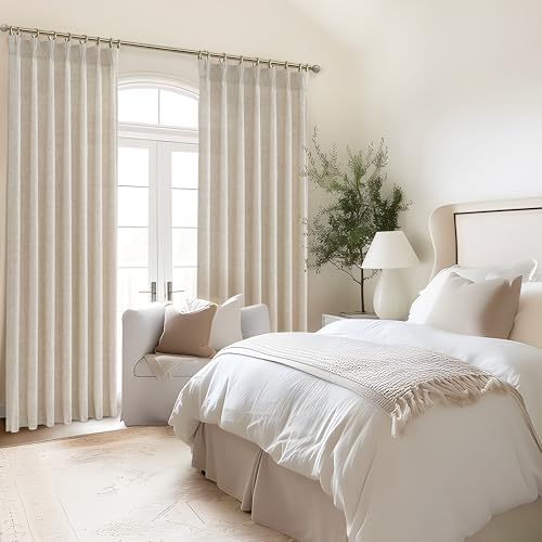 Custom Natural Linen Pinch Pleated Room Divider Curtains 78 Inches Long 2 Panels Set, Memory Trained Light Filtering
