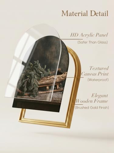 TwoDays Vintage Christmas Sled Pine 11" x 13.8" Gold Arched Framed Wall Art