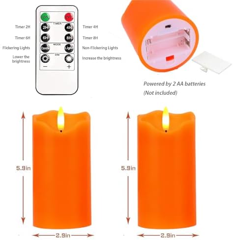 Orange Flameless Candles Set of 2, 6"x3" Fall Candles with Remote & Timer