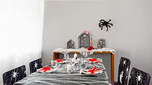 Whaline 4Pcs Halloween Chair Covers Black White Spider Web Ghost Skull Pattern Dining Chair Slipcovers Stretch Elastic Seat Covers for Halloween Party Home Kitchen Hotel Restaurant Ceremony Decor