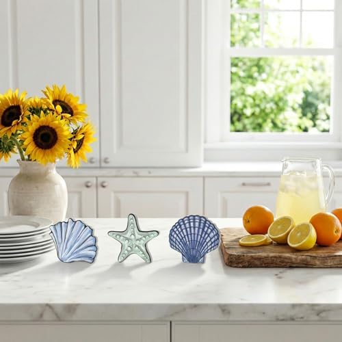 Smile 3 Pcs Wooden Decor Summer Indoor Decorations, Sea Style, Shell Starfish Summer Table Centerpieces for Home Kitchen Seasonal Display