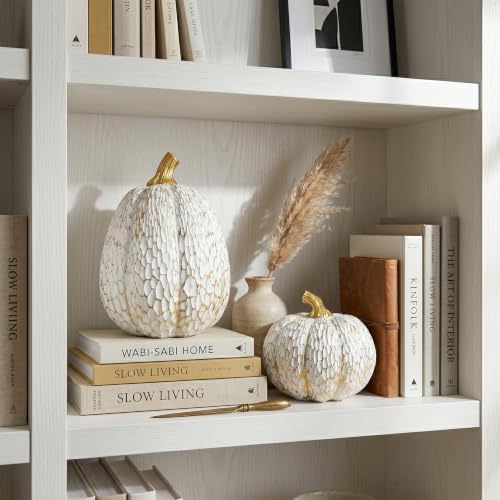 White and Gold Fall Pumpkin Decor, Small Decorative Thanksgiving Pumpkins