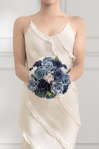 TINGE TIME Navy Blue White Artificial Flower Combo, Rose