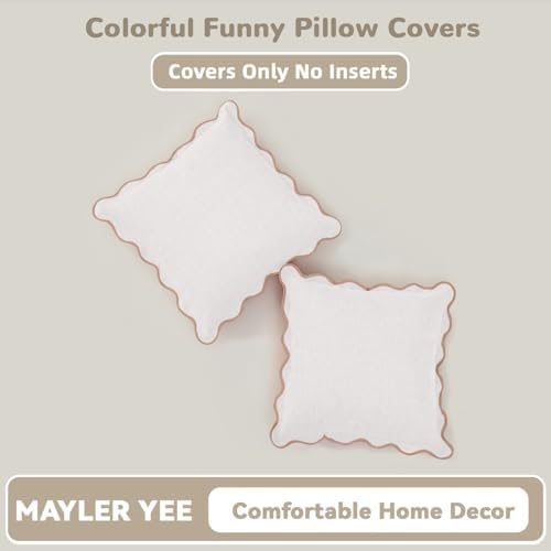 Scalloped Pillow Covers / Beige & Khaki / 18 x 18 / Set of 2