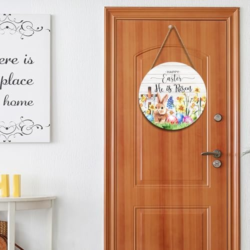 Harooni Easter Hanging Sign 12x12 Inch He is Risen Wooden Door Sign