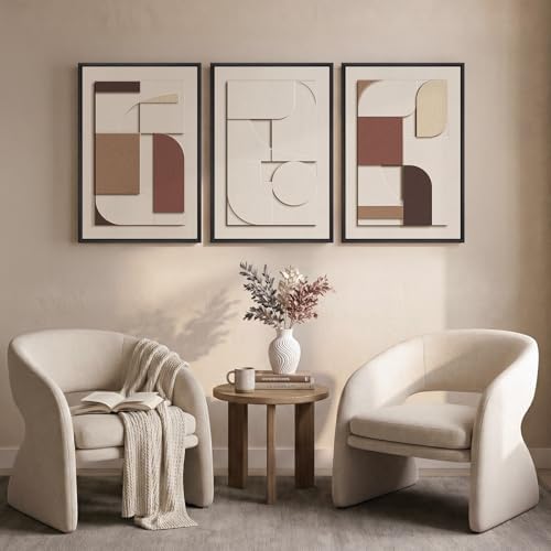 3D Textured Neutral Abstract Framed Wall Art Set of 3, 16x24 In