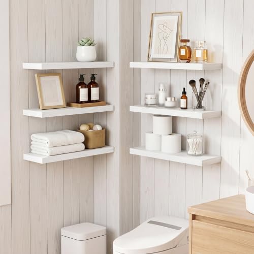Fixwal Floating Wall Shelves for Decor (White Set of 6, 15.7 Inch)