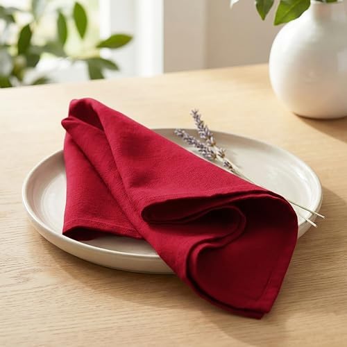 PurpleEssences Cloth Dinner Napkins 18x18 in Set of 12 - Red