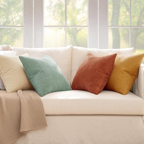 MIULEE Soft Corduroy Decorative Throw Pillow Covers Teal-Rust 20x20