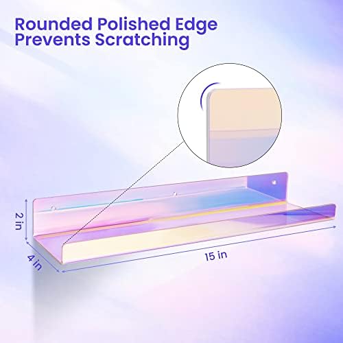 upsimples 2 Pcs 15" Iridescent Acrylic Shelves for Wall Decor and Display