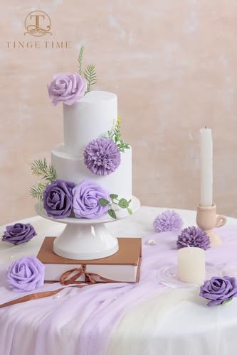 TINGE TIME 23pcs Artificial Wedding Flower Combo, Rose Pompon Mums Purple