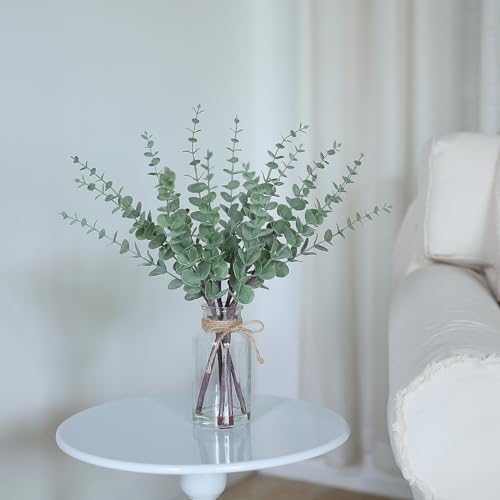 17.5" Artificial Eucalyptus Stems in Glass Vase / White