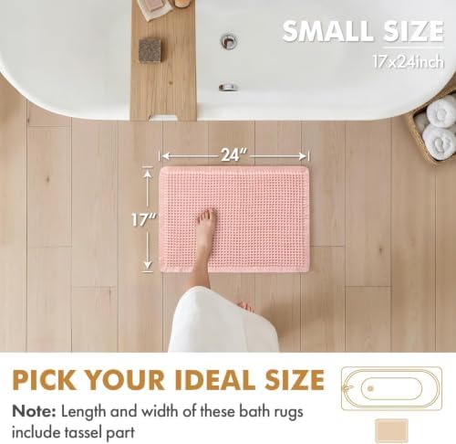 MIULEE Set of 2 Waffle Bathroom Rugs Boho Bath Mat Pink 17x24 Inch
