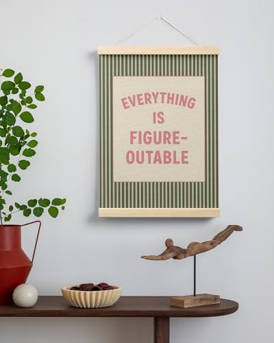 FGFK Everything Is Figureoutable Positive Affirmations Wall Art Poster Hanger Frame, Retro Pink and Green Inspirational