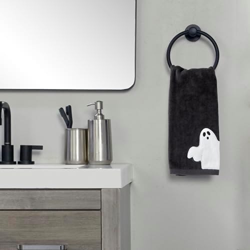SKL Home Halloween Ghost Hand Towel Set-2pc, 100% Cotton Embroidered, Black