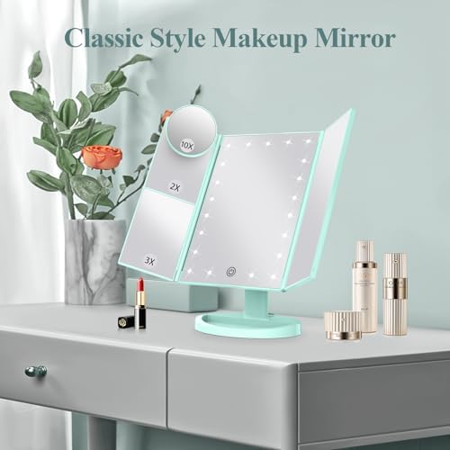 HUONUL 2X/3X/10X Magnifying Vanity Mirror with Light, Trifold Makeup Mirror