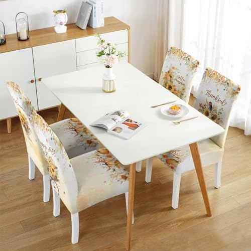 Fall Chair Covers Set of 4, Fall Decorations Stretch Removable Washable Dining Room Thanksgiving Chair Protector Slipcovers Autumn Decor Holiday Party Kitchen Home Decorations (Fall 2, 4 PCS)