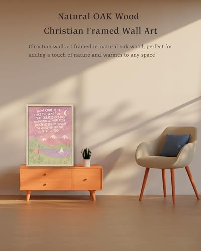KensTro 12x16in Same God Creation Inspirational Christian Kids Wall Art,Natural OAK Wood Frame with Mountain Canvas
