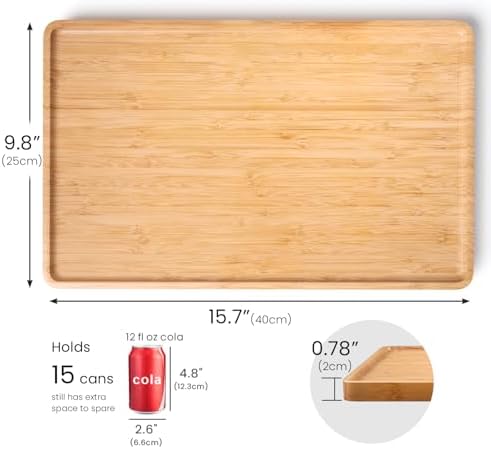 VERTORGAN Bamboo Serving Tray,15.8x9.8 Inch Trays,Home Decor(Natural)