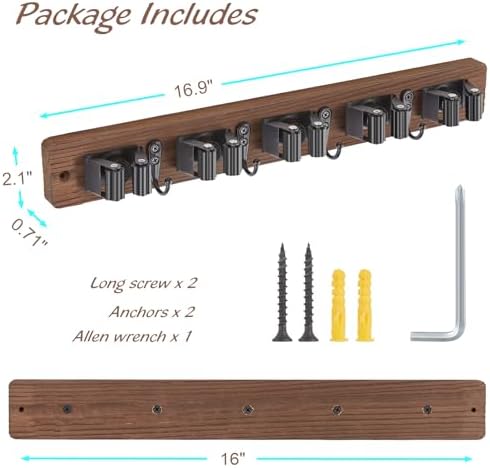 OUTNILI Mop and Broom Holder Wall Mount - Wood Broom Mop Hanger - Wall Mounted Garden Tool Rack Organizer for Closet