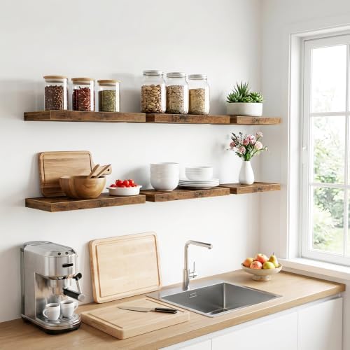 Fixwal Floating Wall Shelves for Decor (Rustic Brown, Set of 6, 15.7 Inch)