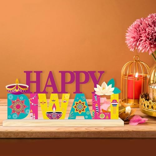Metal Happy Diwali Sign Decorations for Home Party Shelf Mantel
