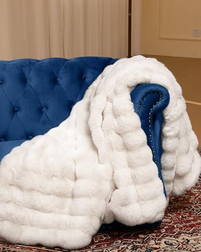 Ultra Soft Cozy Faux Fur Throw Blanket, Fuzzy Plush Thick Bubble Blanket, Oversize Luxury Fluffy Blanket for Couch