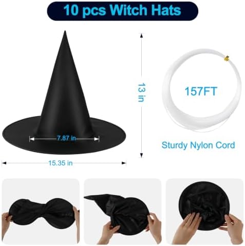 10Pcs Witch Hat,Hanging Witch Hats Lightweight Witches Hat Black Wizard Hat