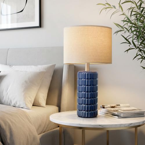 Seealle 23" Modern Ceramic Table Lamps Set of 2, Lamps for Bedroom, Blue
