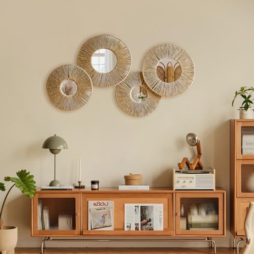 Decorative Woven Wicker Basket Boho Wall Hanging / Brown / Set of 4