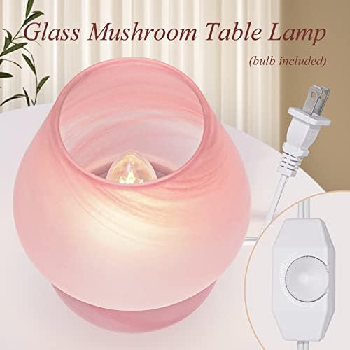 ONEWISH Mushroom Lamp Cute Table Lamp for Bedroom Nightstand Soft Light Pink, Small Glass Nightlight Stepless Dimmable