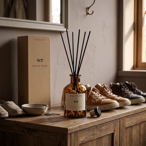 WEALD TRIBE Reed Diffuser Set for Bathroom Air Fresheners, Oil Diffuser Sticks with Flower | Lemongrass Scent 4.0 fl oz