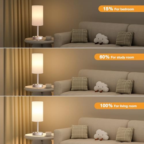 17.4" Antique White Lamp for Bedroom - Dimmable Touch, USB A+C, AC Outlet