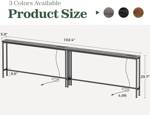 SUPERJARE 102.4 inch Narrow Behind Couch Table -AST044H