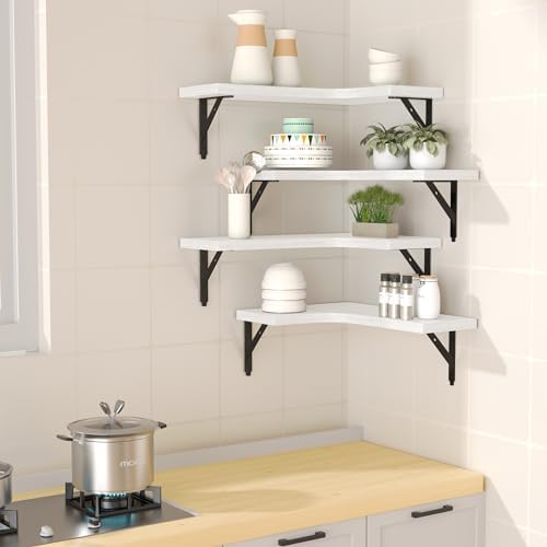 ROMGUAR CRAFT Corner Floating Shelves Wall Mounted Set of 4, White