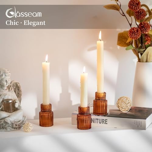 Glasseam Glass Tapered Candlestick Holders: 10 Pcs Amber Fall Table Decor