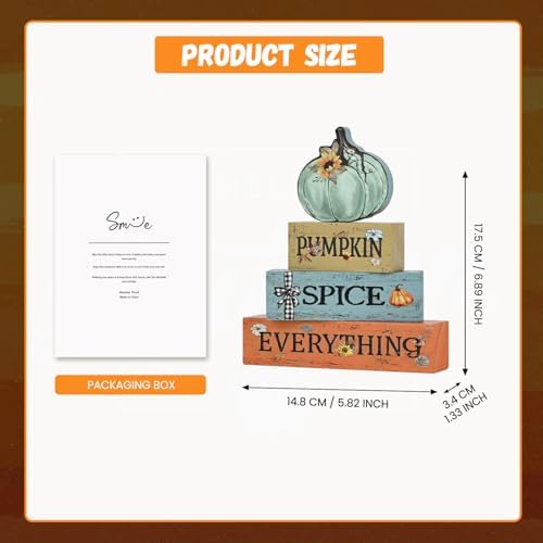 Smile Fall Wooden Decor Signs Teal Pumpkin Plaque PUMPKIN SPICE EVERYTHING Tiered Tray Tabletop Signs for Autumn Harvest Thanksgiving Home Decor