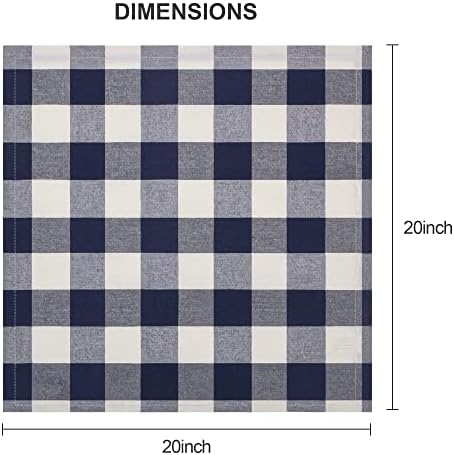 Cotton Cloth Napkins Set of 4, 20 x 20 Inches, Buffalo Plaid Washable Dinner Napkins, Farmhouse Style, Reusable Check Napkins for Restaurants, Party, Weddings and Holidays,Dark Navy Blue and Cream